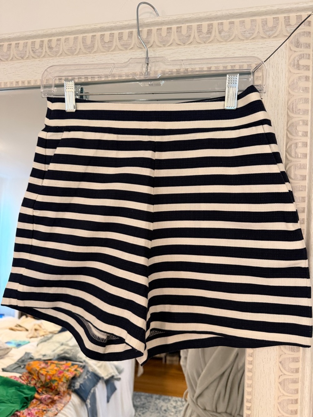 J. Crew Black and White Striped High-Waist Shorts